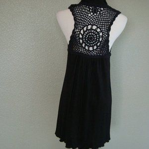 NWT Santiki Open Cardigan Sleeveless Vest Crochet Back Wavy Hem Black sz L